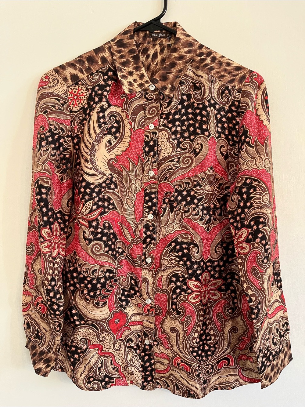 J. McLaughlin Paisley Button-Down Shirt in Red, Black & Tan